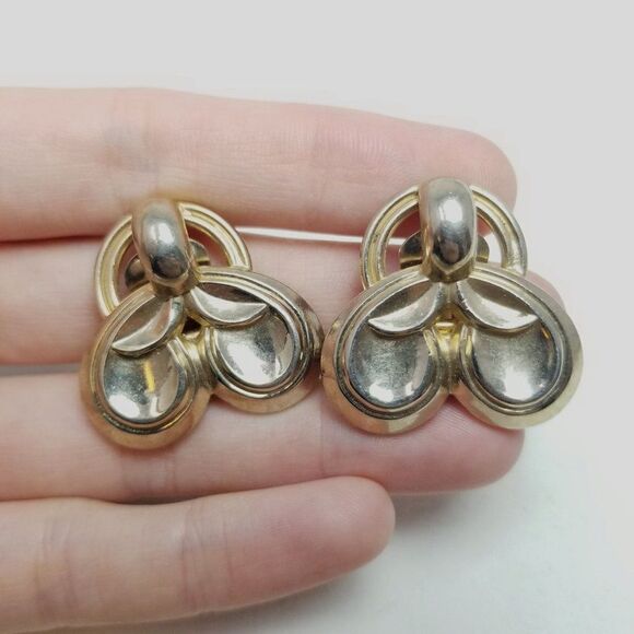 Vintage 50s 60s Style Clip On Earrings, Retro Modern Design, Estate - Picture 5 of 6